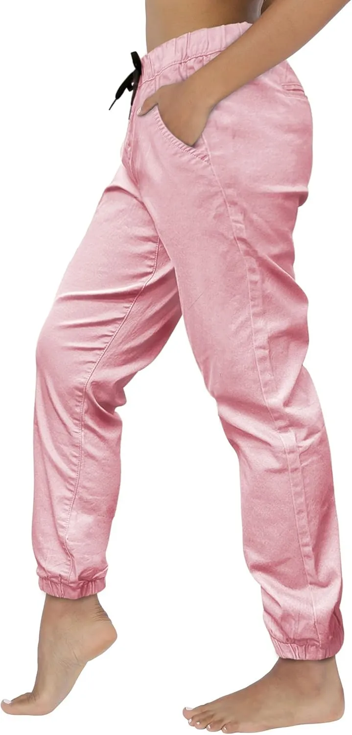 Southpole Women's Casual Comfy Twill Jogger Pants, Stretchable