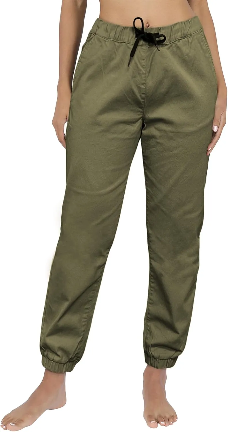 Southpole Women's Casual Comfy Twill Jogger Pants, Stretchable