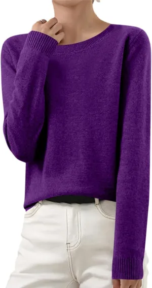 Sweaters for Women Long Sleeve Crew Neck Knitted Sweaters Casual Basic Pullover Sweaters Top