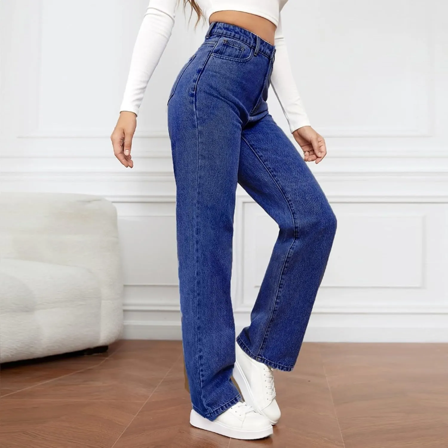 Sweatpant Jeans Boyfriend High Waited Baggy Wide Leg Jean Y2k Streetwear Retro Loose Fit Denim Pant with Pockets