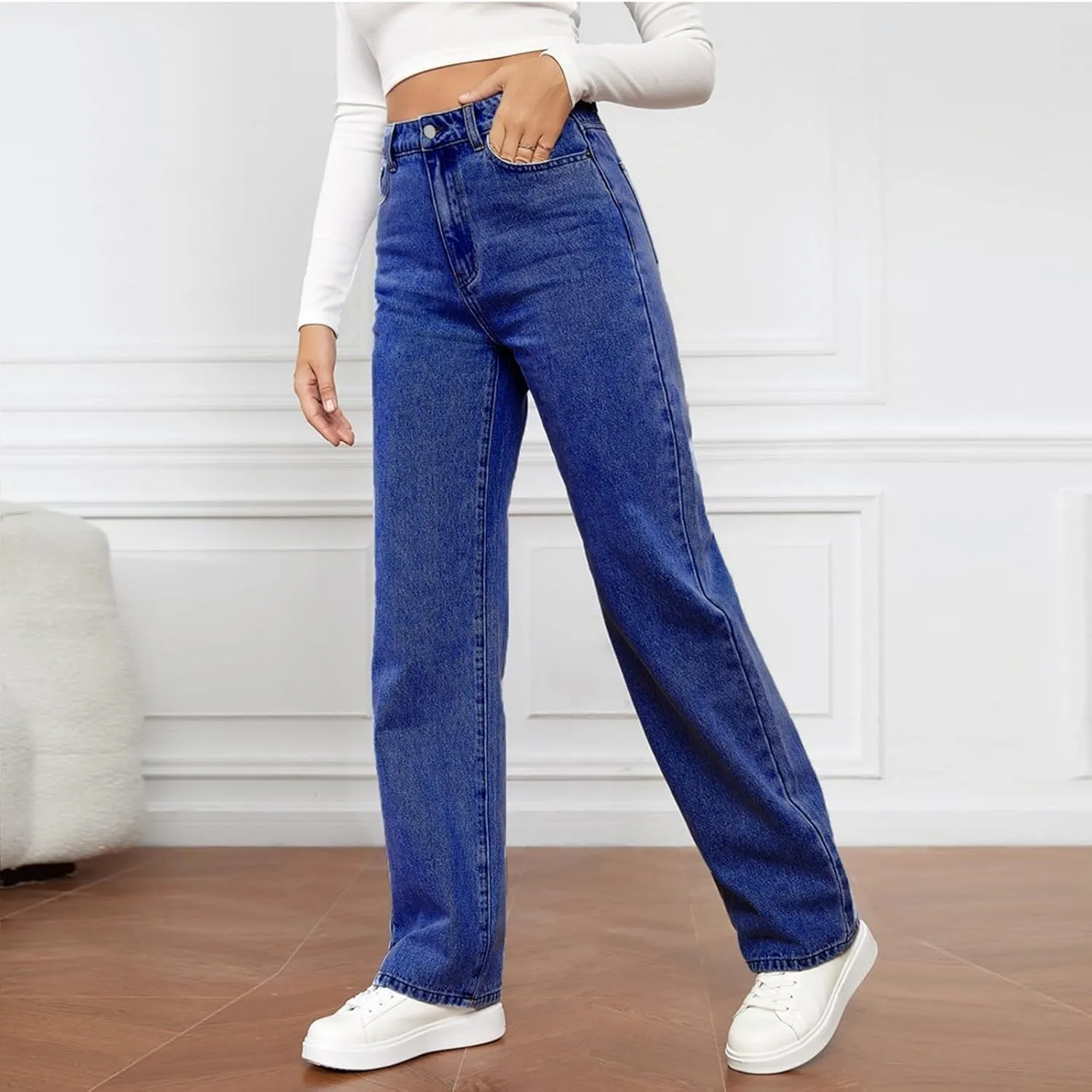 Sweatpant Jeans Boyfriend High Waited Baggy Wide Leg Jean Y2k Streetwear Retro Loose Fit Denim Pant with Pockets