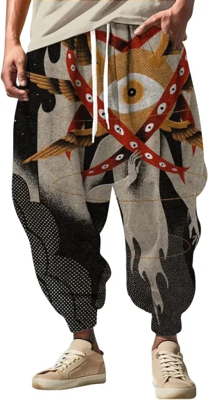 Sweatpants Fun Print Fashion Street Feel Casual Sweatpants Mens Drawstring Aladdil Hippie Harem Pants Mens Harem
