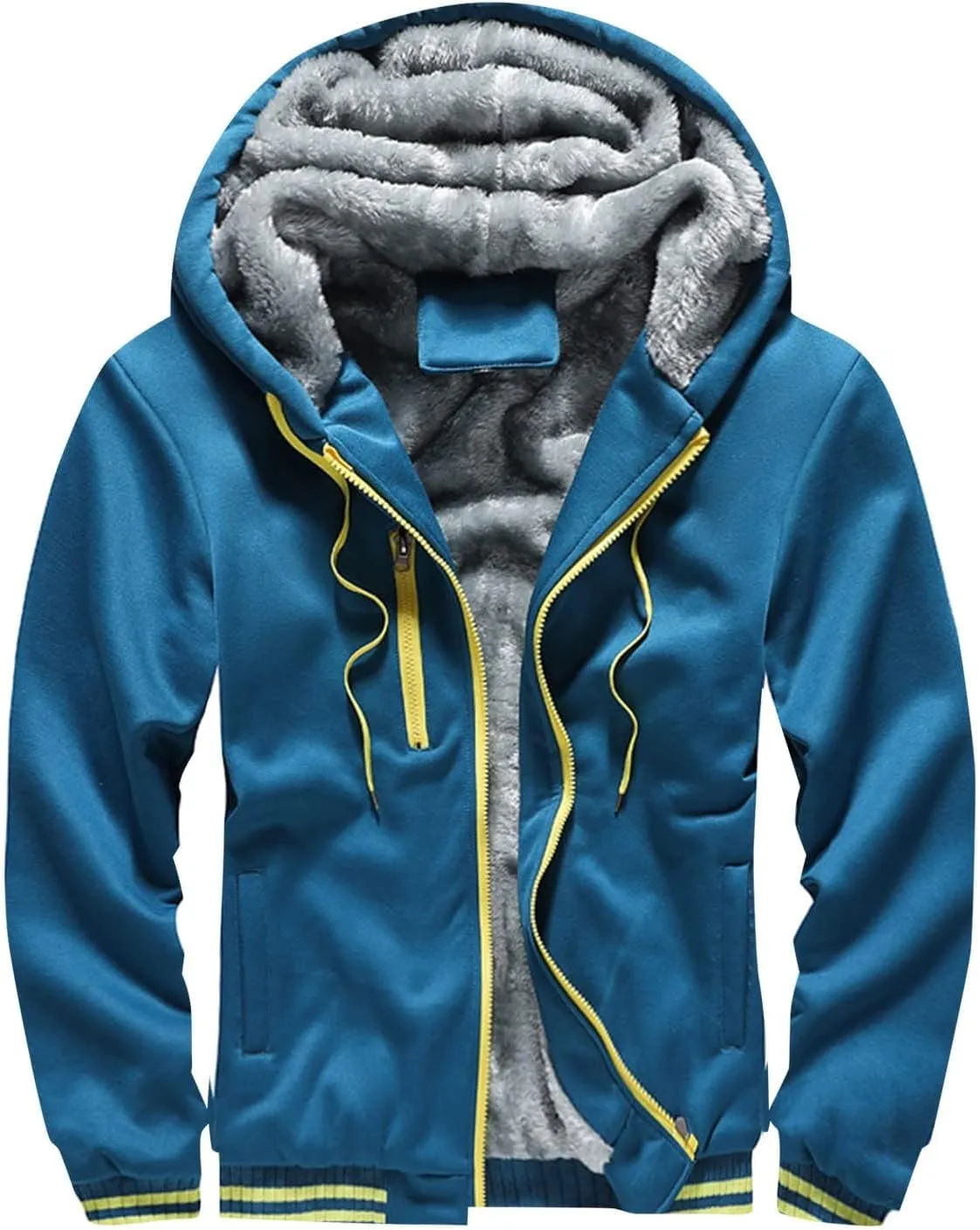 Thatrich Sherpa Lined Hoodies for Men Fleece Fuzzy Hooded Coats Casual Warm Jackets Cozy Full Zip Outwears Winter Coat Trendy