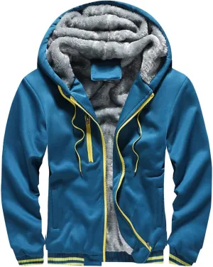 Thatrich Sherpa Lined Hoodies for Men Fleece Fuzzy Hooded Coats Casual Warm Jackets Cozy Full Zip Outwears Winter Coat Trendy