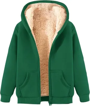 Thatrich Winter Fleece Jacket Men Sherpa Lined Coats Oversized Hooded Jackets Full Zip Casual Outwears Warm Winter Loose Coat