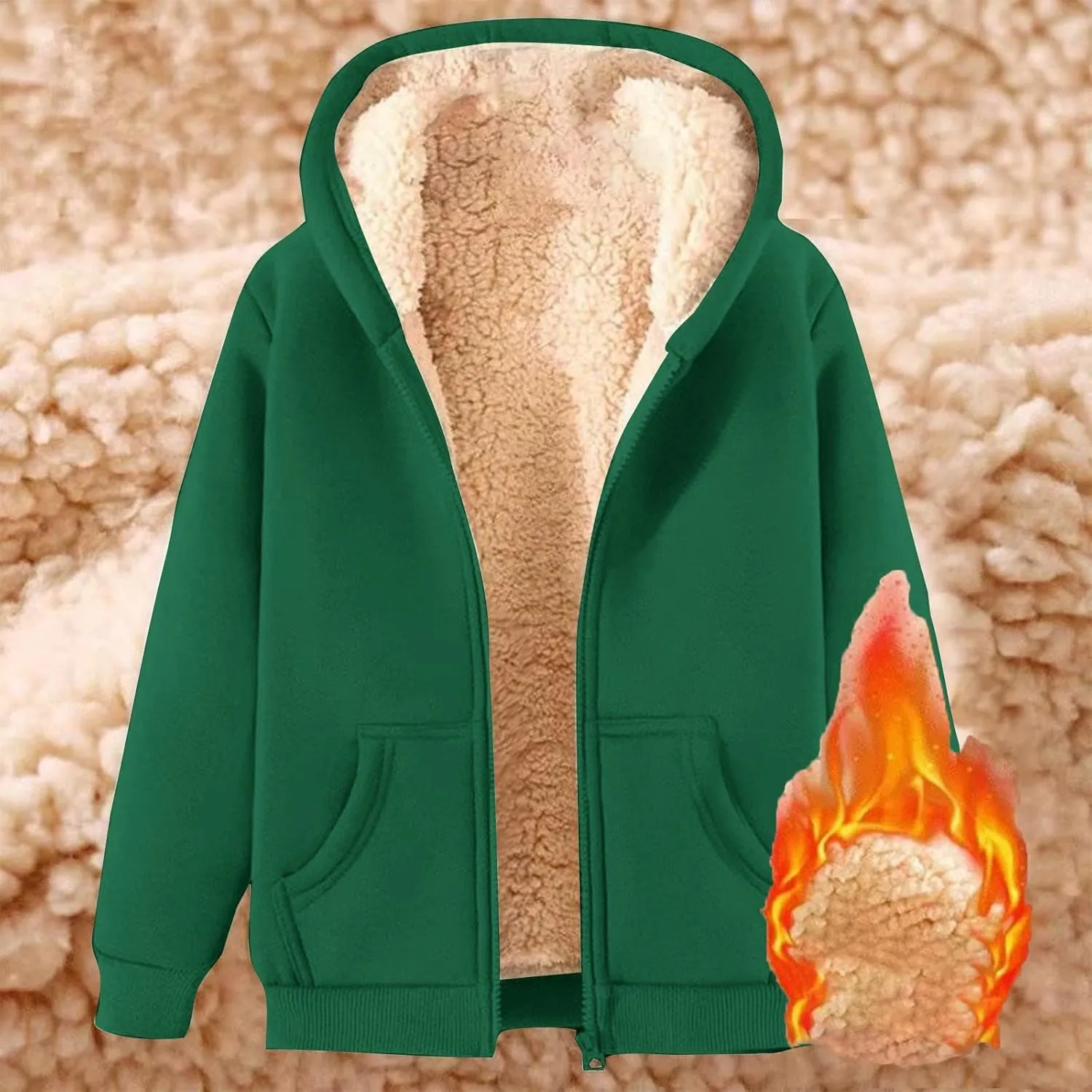 Thatrich Winter Fleece Jacket Men Sherpa Lined Coats Oversized Hooded Jackets Full Zip Casual Outwears Warm Winter Loose Coat