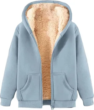 Thatrich Winter Fleece Jacket Men Sherpa Lined Coats Oversized Hooded Jackets Full Zip Casual Outwears Warm Winter Loose Coat