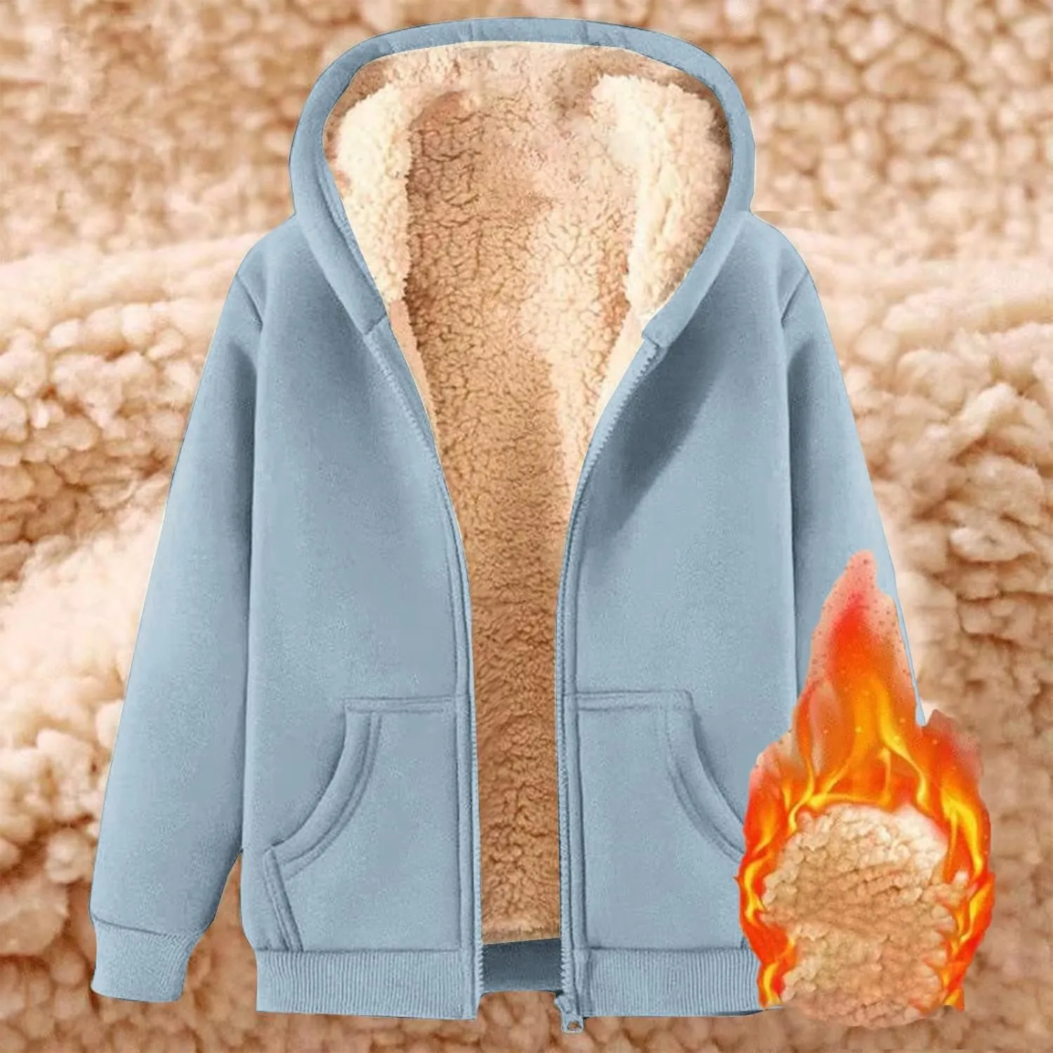 Thatrich Winter Fleece Jacket Men Sherpa Lined Coats Oversized Hooded Jackets Full Zip Casual Outwears Warm Winter Loose Coat