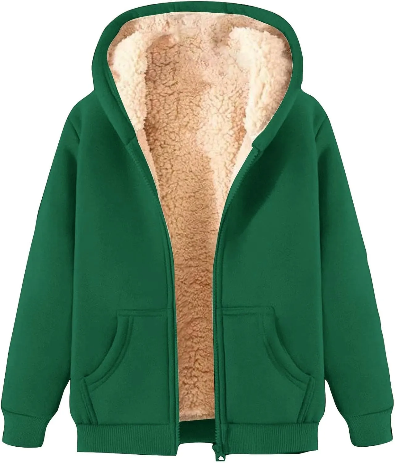 Thatrich Winter Fleece Jacket Men Sherpa Lined Coats Oversized Hooded Jackets Full Zip Casual Outwears Warm Winter Loose Coat
