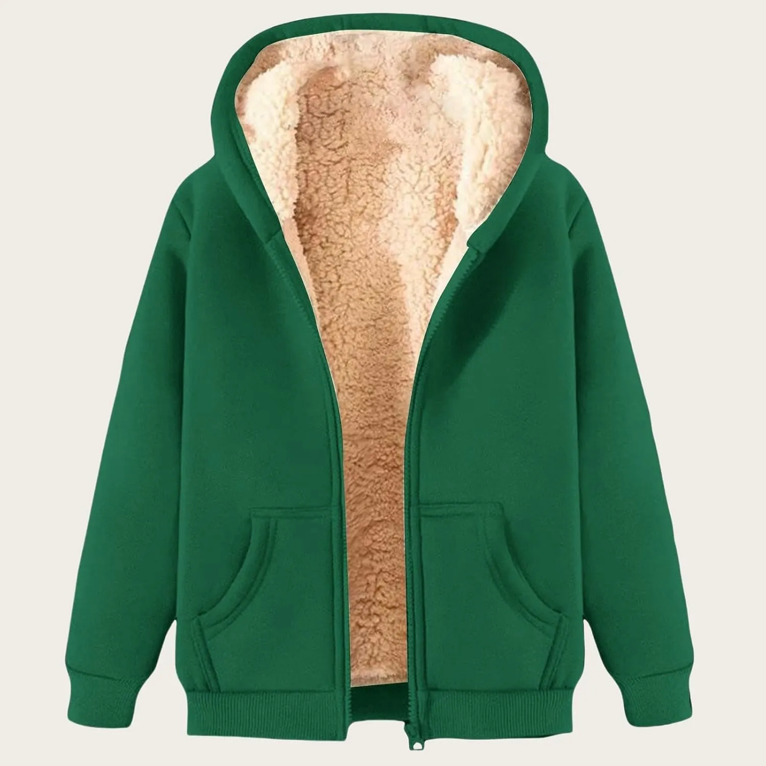 Thatrich Winter Fleece Jacket Men Sherpa Lined Coats Oversized Hooded Jackets Full Zip Casual Outwears Warm Winter Loose Coat
