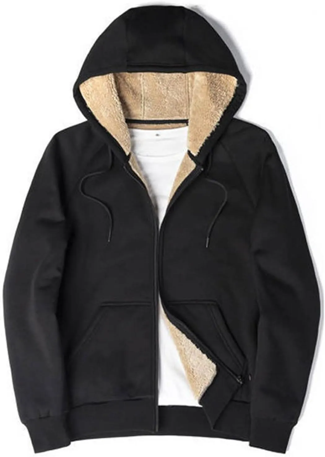 TUQIDEWU Black Hoodie Men, Zip Up Hoodie Men Plus Size Full-Zip Hoodie with Pocket Men's Hooded Fleece Sweatshirt with Zipper