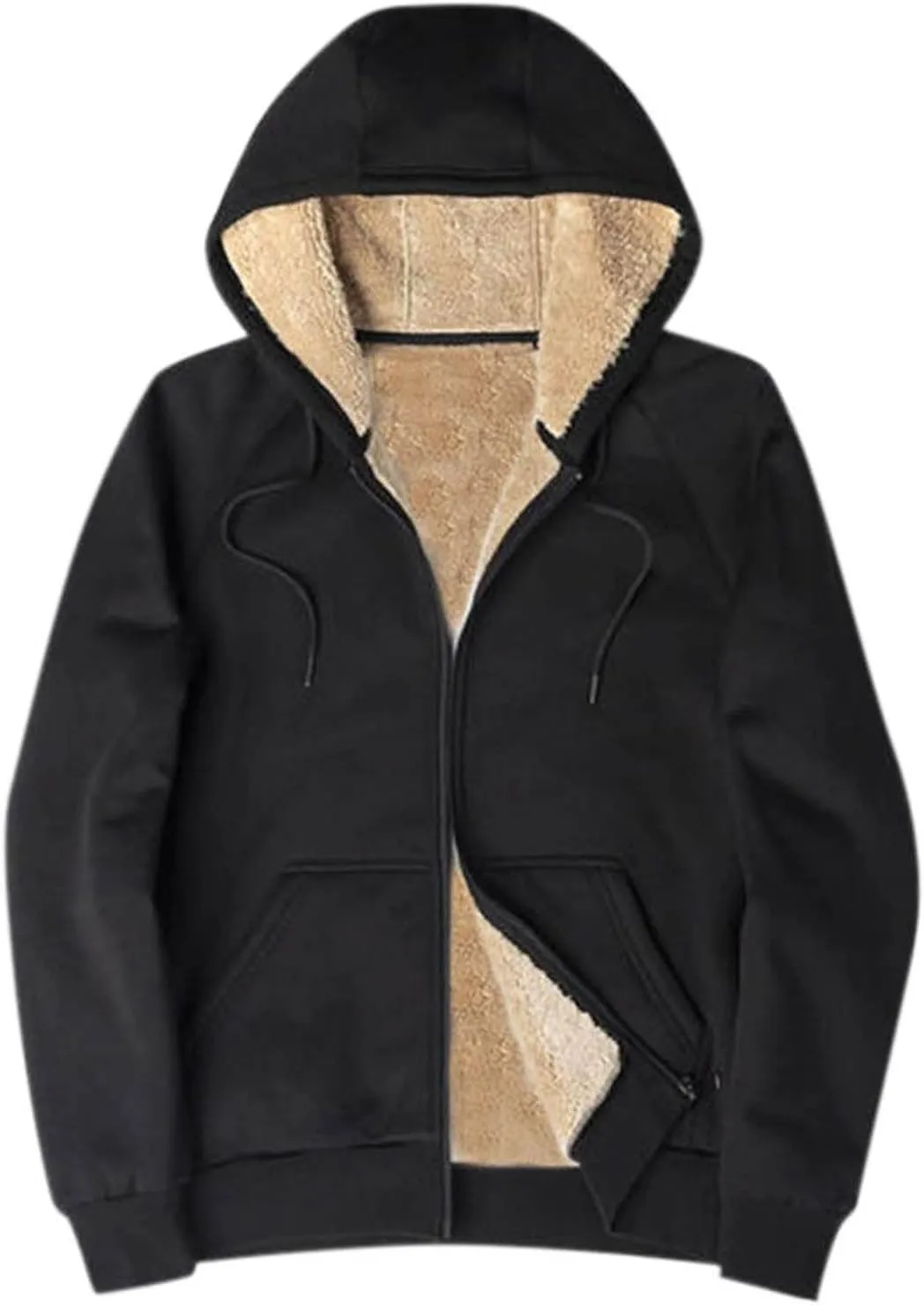 TUQIDEWU Black Hoodie Men, Zip Up Hoodie Men Plus Size Full-Zip Hoodie with Pocket Men's Hooded Fleece Sweatshirt with Zipper