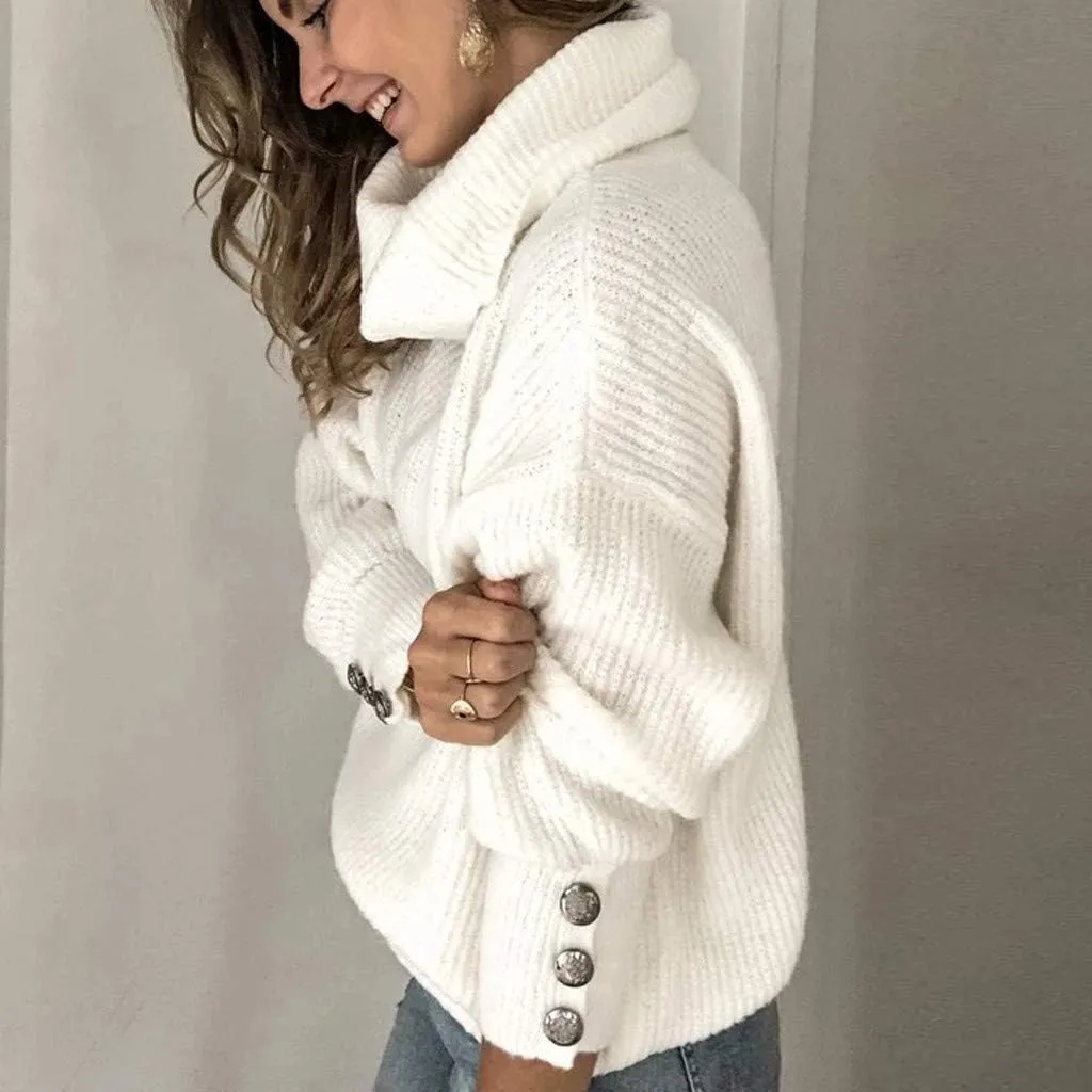 Turtleneck Sweater Women Oversized Cable Knit Sweater Cowl Neck Chunky Sweater Winter Plus Size Cute Pullover Jumper