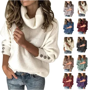 Turtleneck Sweater Women Oversized Cable Knit Sweater Cowl Neck Chunky Sweater Winter Plus Size Cute Pullover Jumper