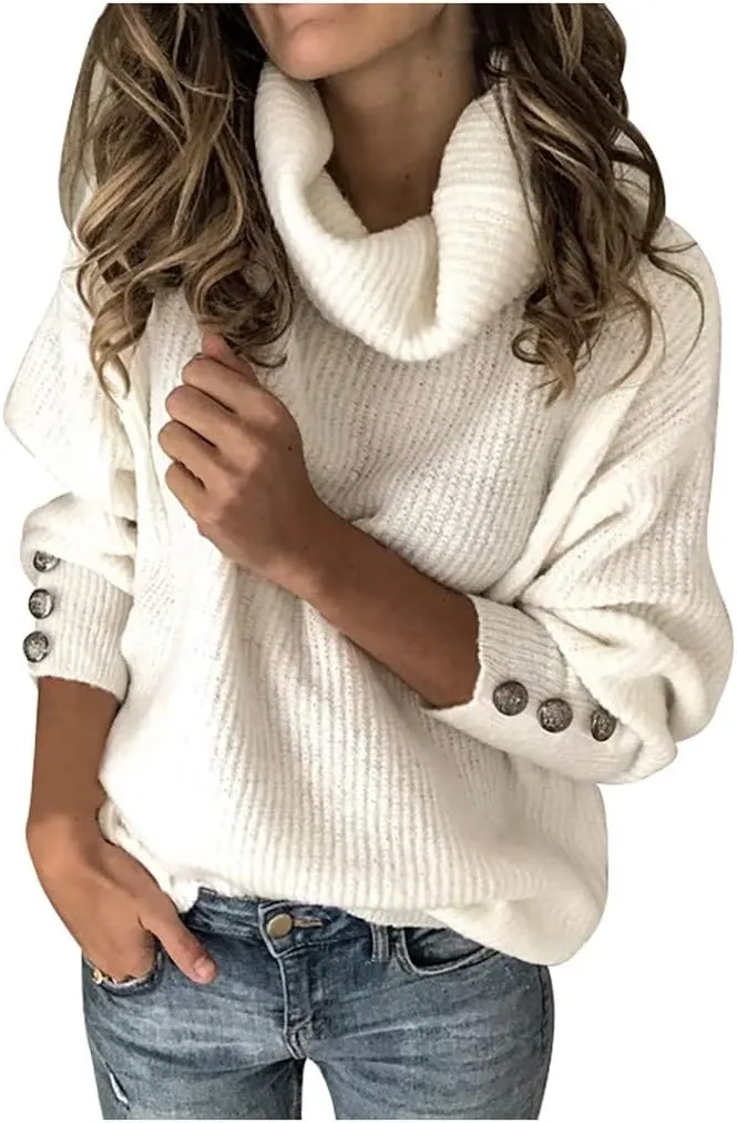Turtleneck Sweater Women Oversized Cable Knit Sweater Cowl Neck Chunky Sweater Winter Plus Size Cute Pullover Jumper