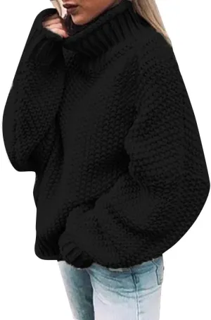 Turtleneck Sweater Women Oversized Knit Sweater Vintage Pullover Sweater Chunky Jumper Top Winter Casual Tunic Top