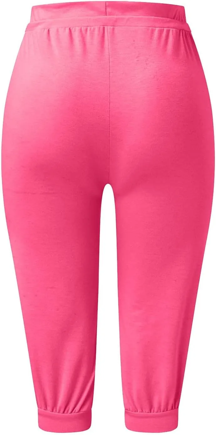 TWGONE Capri Pants for Women Plus Size Drawstring Workout Sweatpants Cropped Joggers Comfy Yoga Pants with Pockets