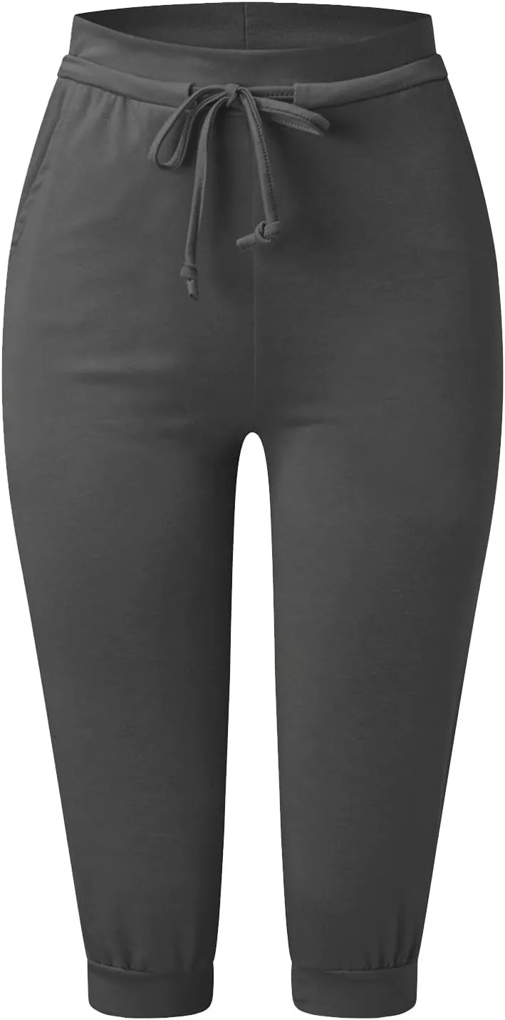 TWGONE Capri Pants for Women Plus Size Drawstring Workout Sweatpants Cropped Joggers Comfy Yoga Pants with Pockets