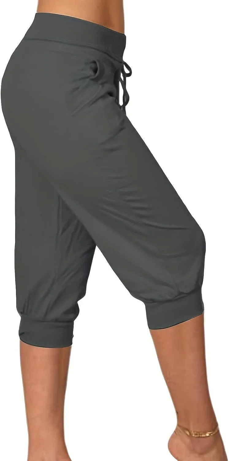 TWGONE Capri Pants for Women Plus Size Drawstring Workout Sweatpants Cropped Joggers Comfy Yoga Pants with Pockets