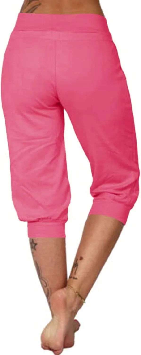 TWGONE Capri Pants for Women Plus Size Drawstring Workout Sweatpants Cropped Joggers Comfy Yoga Pants with Pockets