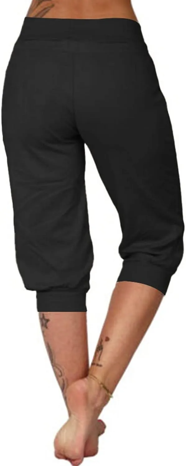 TWGONE Capri Pants for Women Plus Size Drawstring Workout Sweatpants Cropped Joggers Comfy Yoga Pants with Pockets