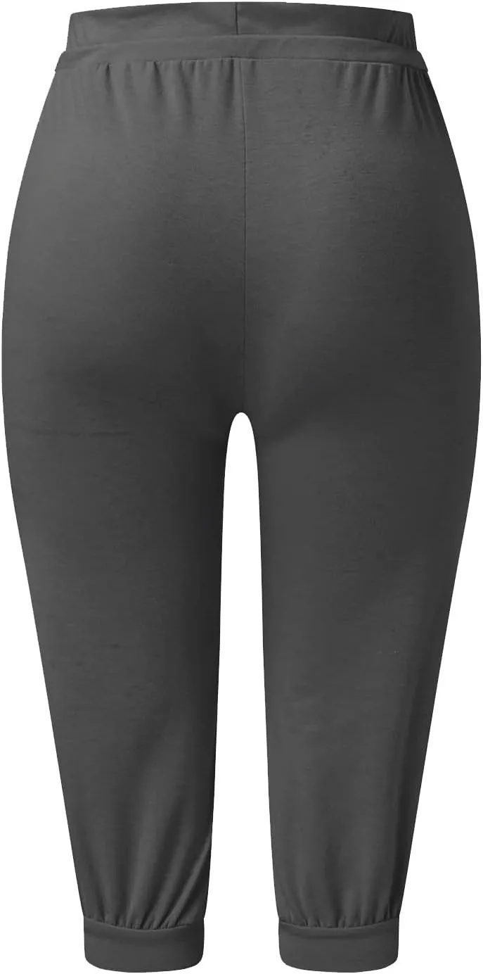 TWGONE Capri Pants for Women Plus Size Drawstring Workout Sweatpants Cropped Joggers Comfy Yoga Pants with Pockets