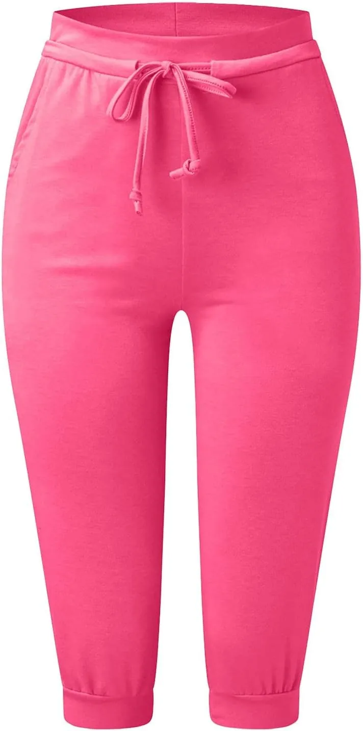 TWGONE Capri Pants for Women Plus Size Drawstring Workout Sweatpants Cropped Joggers Comfy Yoga Pants with Pockets