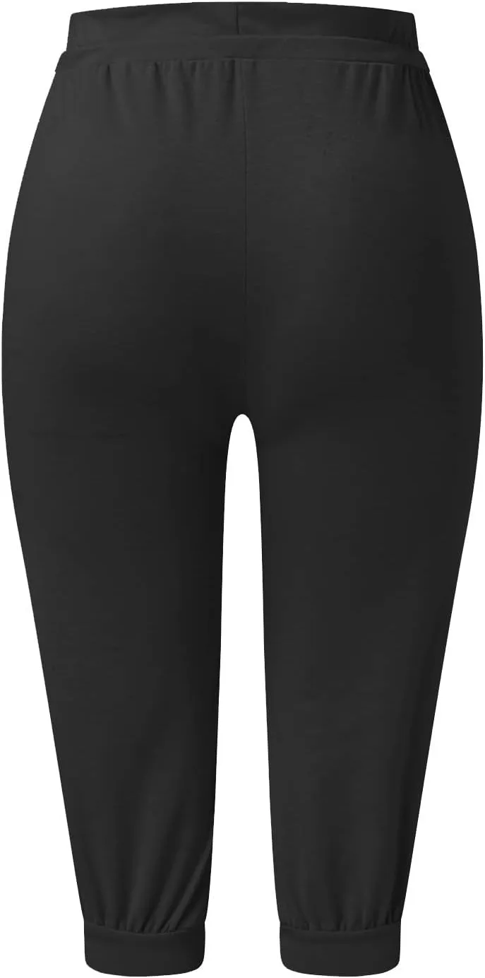 TWGONE Capri Pants for Women Plus Size Drawstring Workout Sweatpants Cropped Joggers Comfy Yoga Pants with Pockets