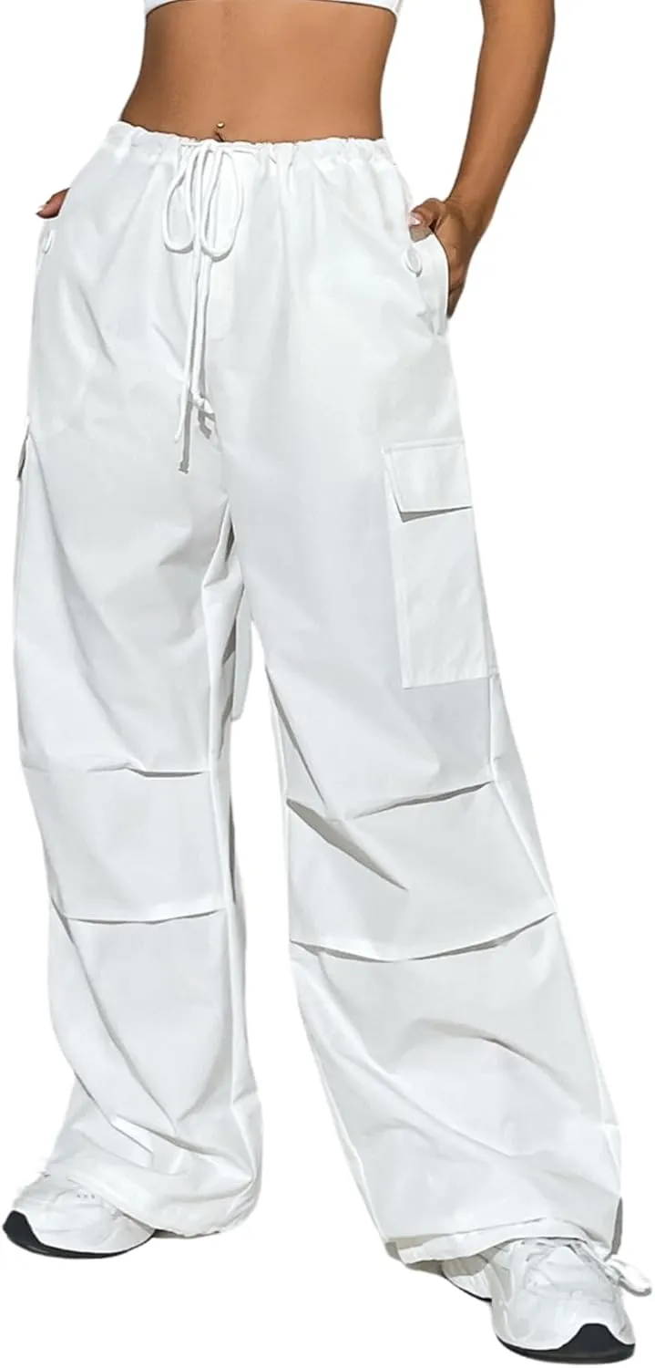Verdusa Women's Drawstring Waist Side Pocket Joggers Cargo Pants Loose Long Trousers