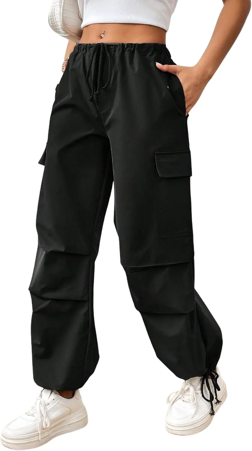 Verdusa Women's Drawstring Waist Side Pocket Joggers Cargo Pants Loose Long Trousers