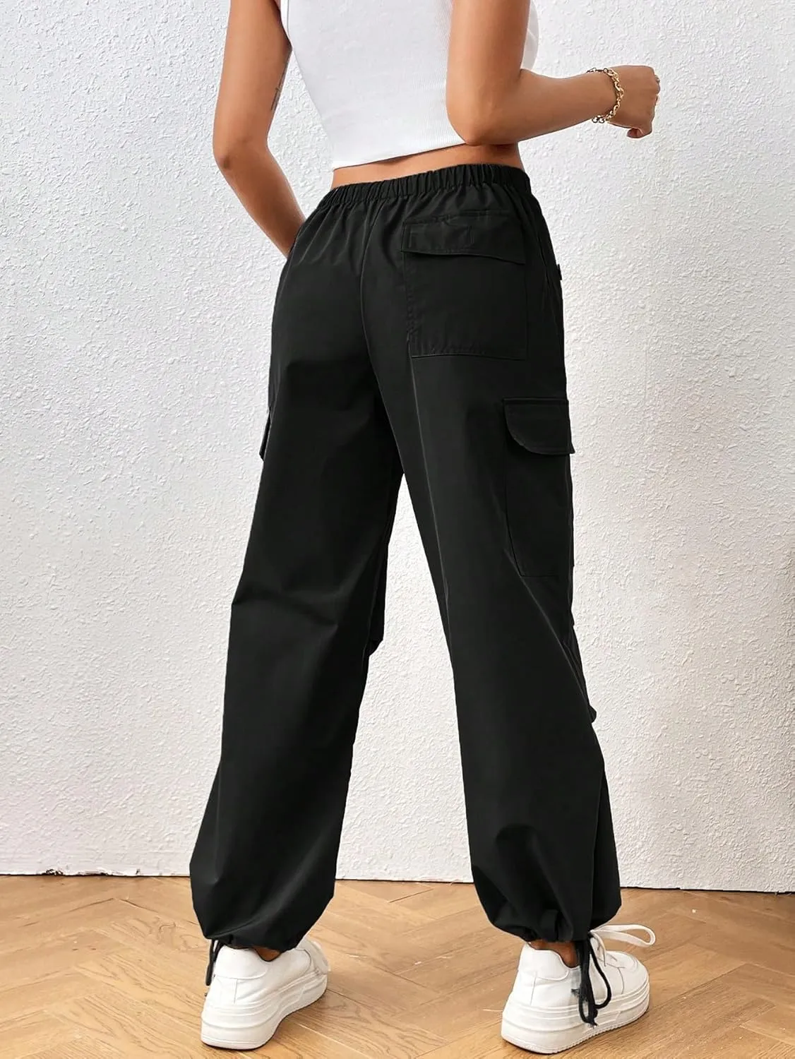 Verdusa Women's Drawstring Waist Side Pocket Joggers Cargo Pants Loose Long Trousers