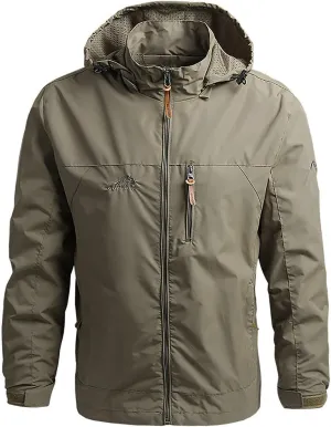 Waterproof Jackets for Men Lightweight Full Zip Long Sleeve Windbreaker Jackets with Hood Detachable Hiking Coats