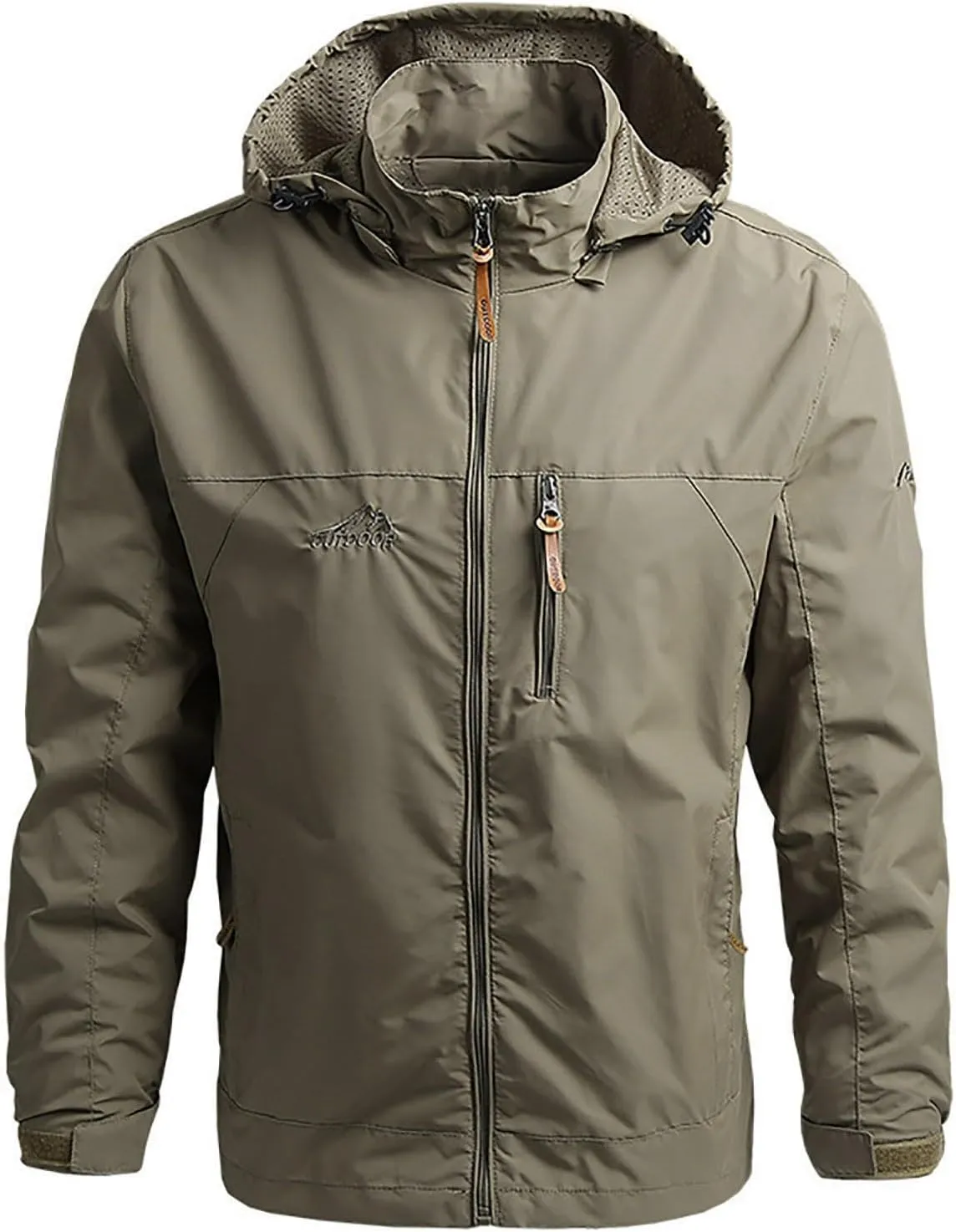 Waterproof Jackets for Men Lightweight Full Zip Long Sleeve Windbreaker Jackets with Hood Detachable Hiking Coats