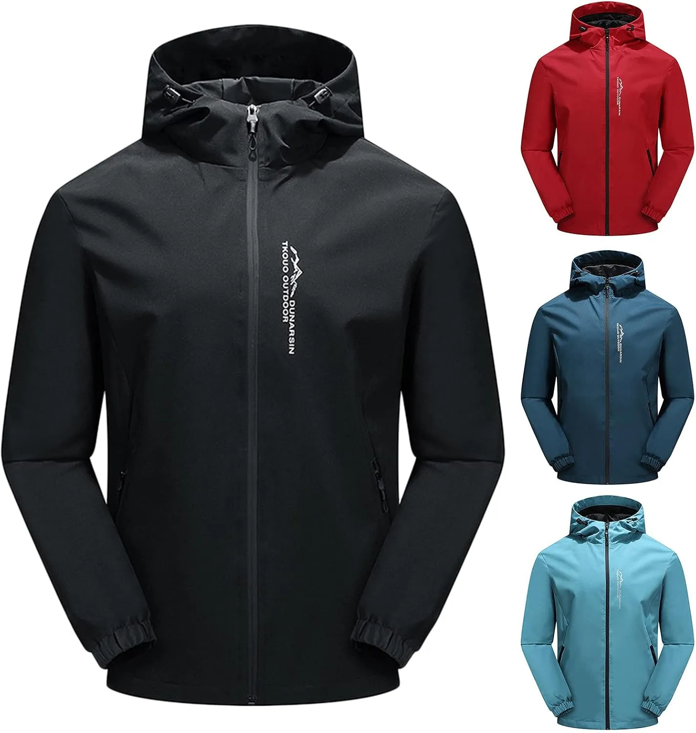 Waterproof Jackets for Men Lightweight Full Zip Long Sleeve Windbreaker Jackets with Hood Detachable Hiking Coats