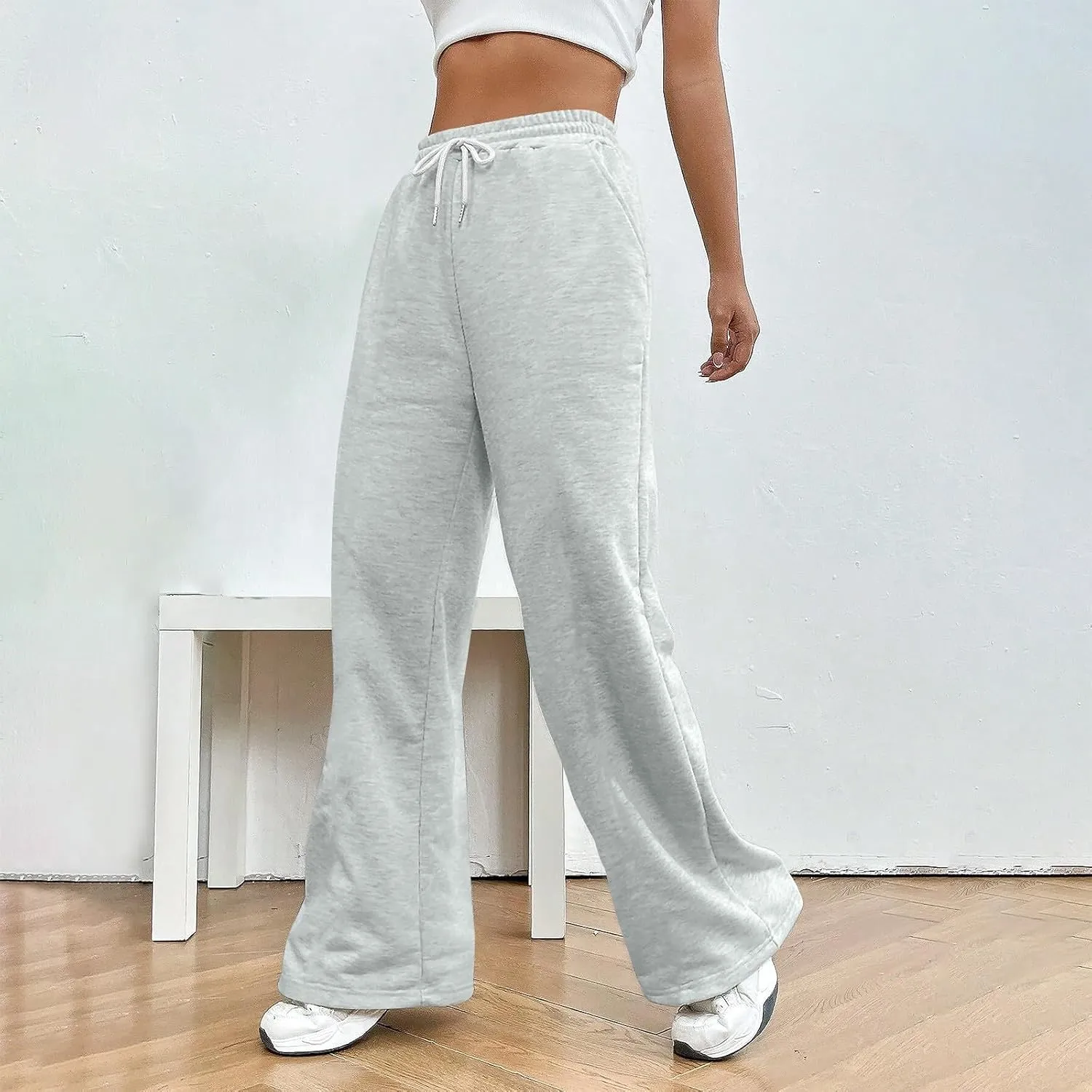 Wide Leg Sweatpants Women Y2k Baggy Fleece Lined Joggers with Pockets Casual Comfy Elastic High Waisted Sweat Pants