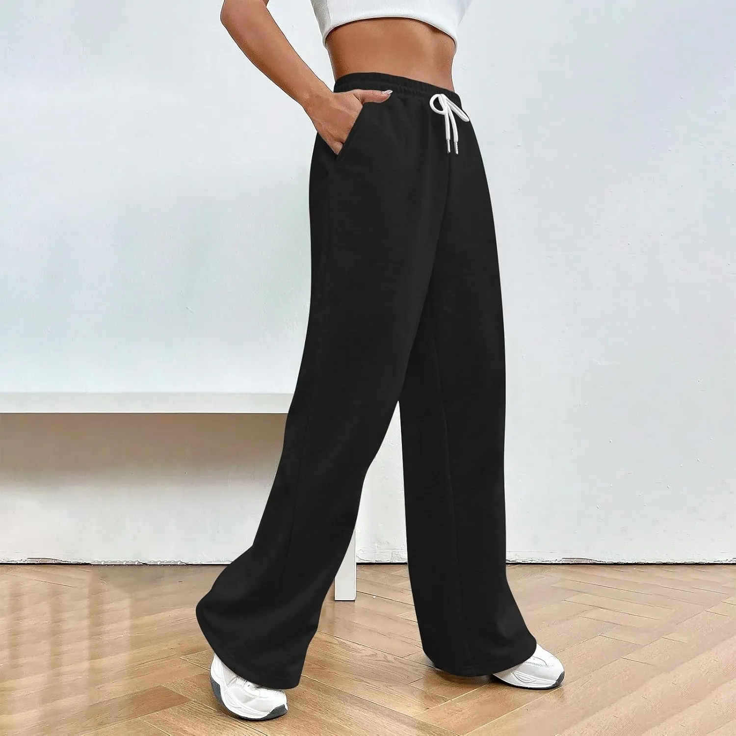 Wide Leg Sweatpants Women Y2k Baggy Fleece Lined Joggers with Pockets Casual Comfy Elastic High Waisted Sweat Pants