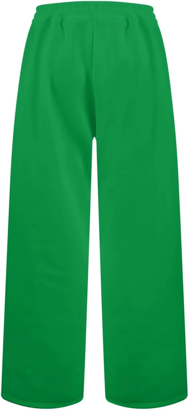 Wide Leg Sweatpants Women Y2k Baggy Fleece Lined Joggers with Pockets Casual Comfy Elastic High Waisted Sweat Pants