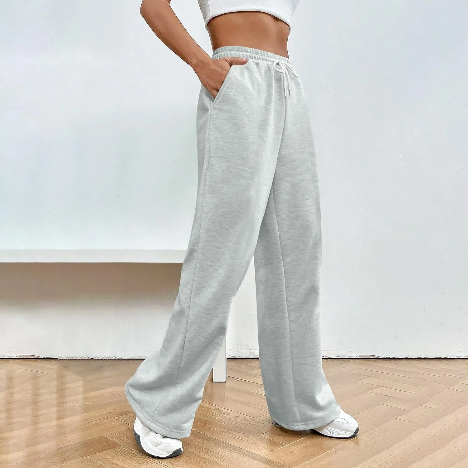 Wide Leg Sweatpants Women Y2k Baggy Fleece Lined Joggers with Pockets Casual Comfy Elastic High Waisted Sweat Pants
