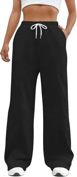 Wide Leg Sweatpants Women Y2k Baggy Fleece Lined Joggers with Pockets Casual Comfy Elastic High Waisted Sweat Pants