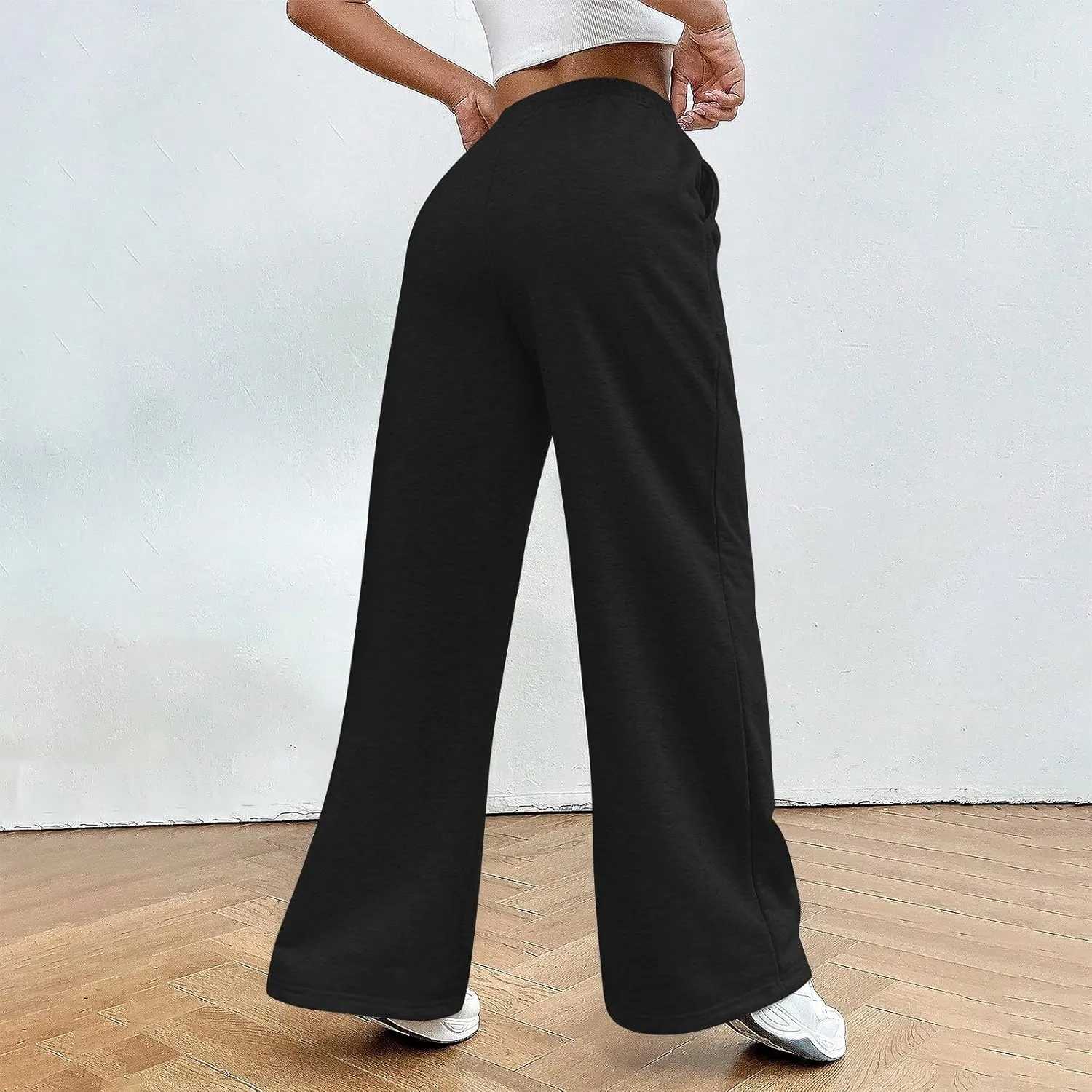 Wide Leg Sweatpants Women Y2k Baggy Fleece Lined Joggers with Pockets Casual Comfy Elastic High Waisted Sweat Pants