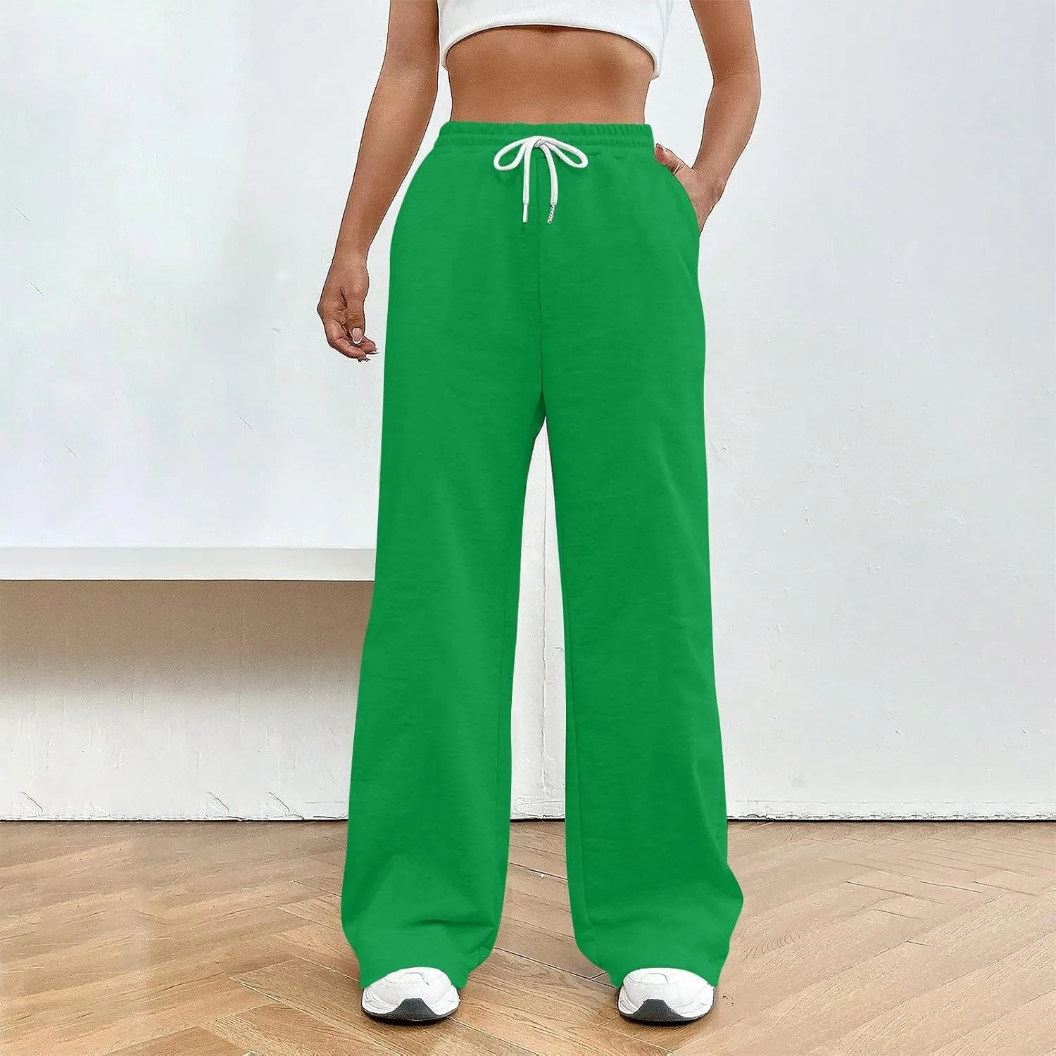 Wide Leg Sweatpants Women Y2k Baggy Fleece Lined Joggers with Pockets Casual Comfy Elastic High Waisted Sweat Pants