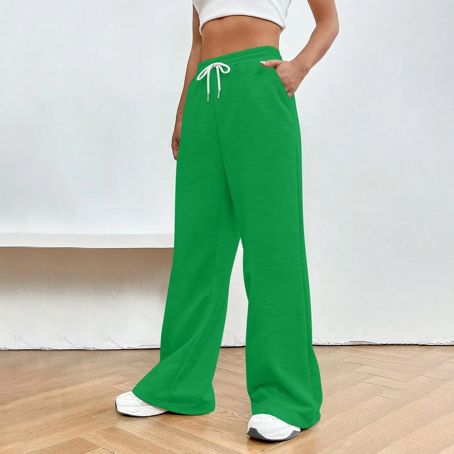 Wide Leg Sweatpants Women Y2k Baggy Fleece Lined Joggers with Pockets Casual Comfy Elastic High Waisted Sweat Pants