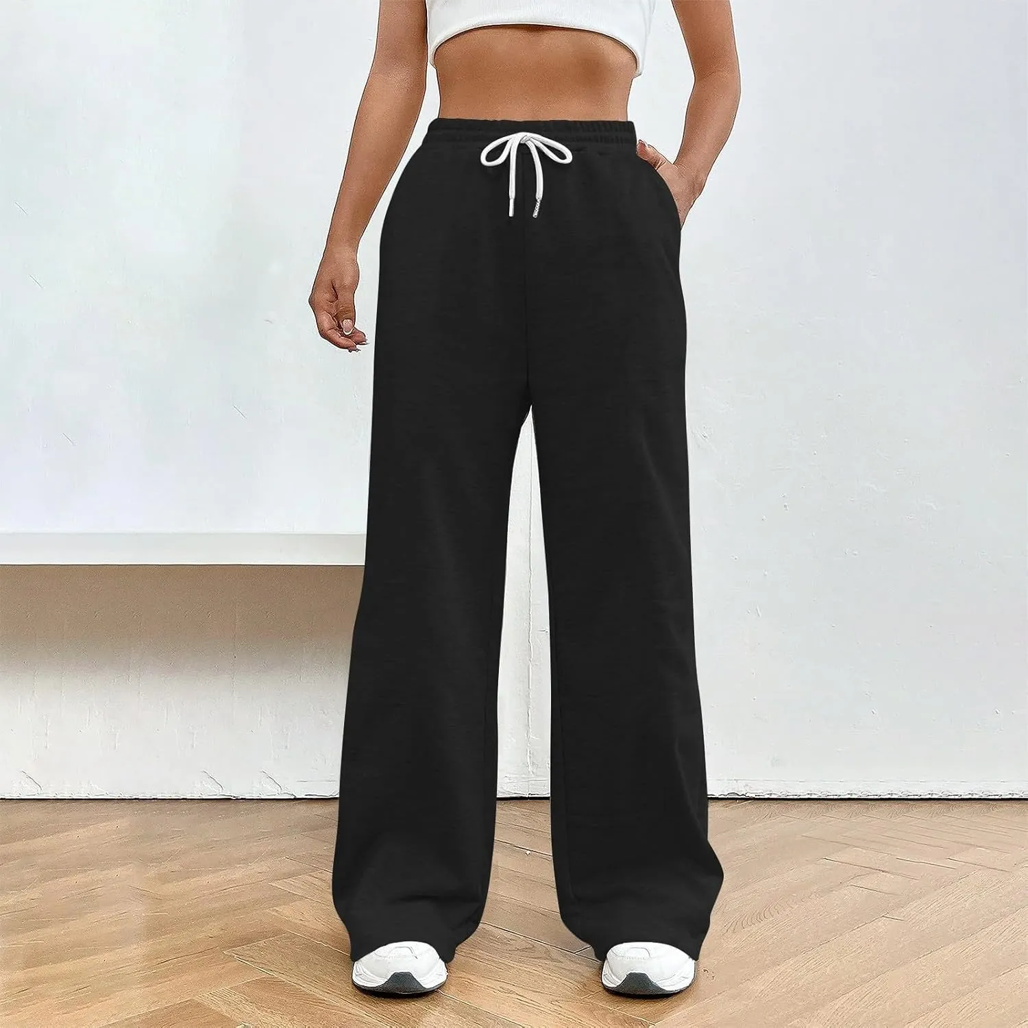 Wide Leg Sweatpants Women Y2k Baggy Fleece Lined Joggers with Pockets Casual Comfy Elastic High Waisted Sweat Pants