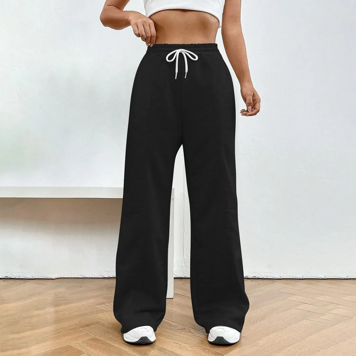 Wide Leg Sweatpants Women Y2k Baggy Fleece Lined Joggers with Pockets Casual Comfy Elastic High Waisted Sweat Pants