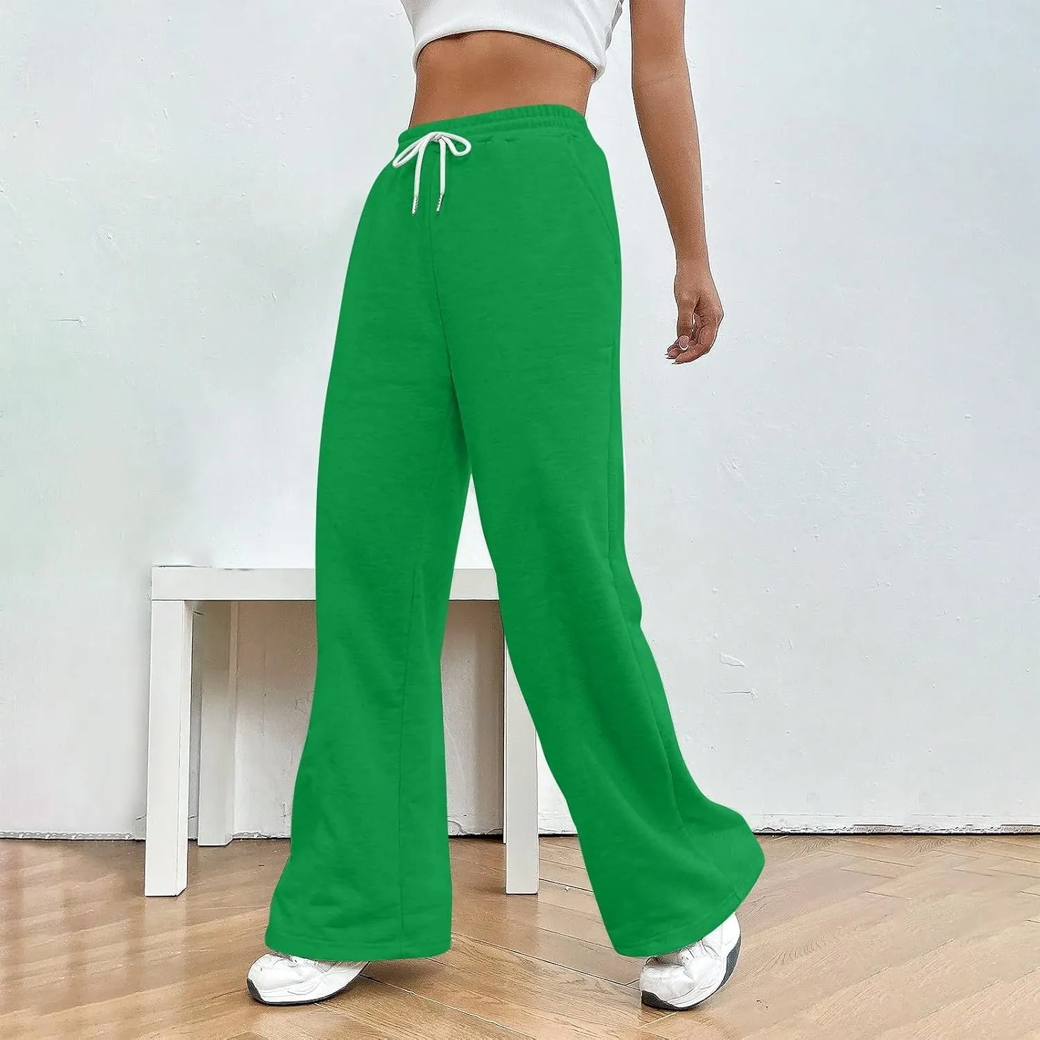 Wide Leg Sweatpants Women Y2k Baggy Fleece Lined Joggers with Pockets Casual Comfy Elastic High Waisted Sweat Pants
