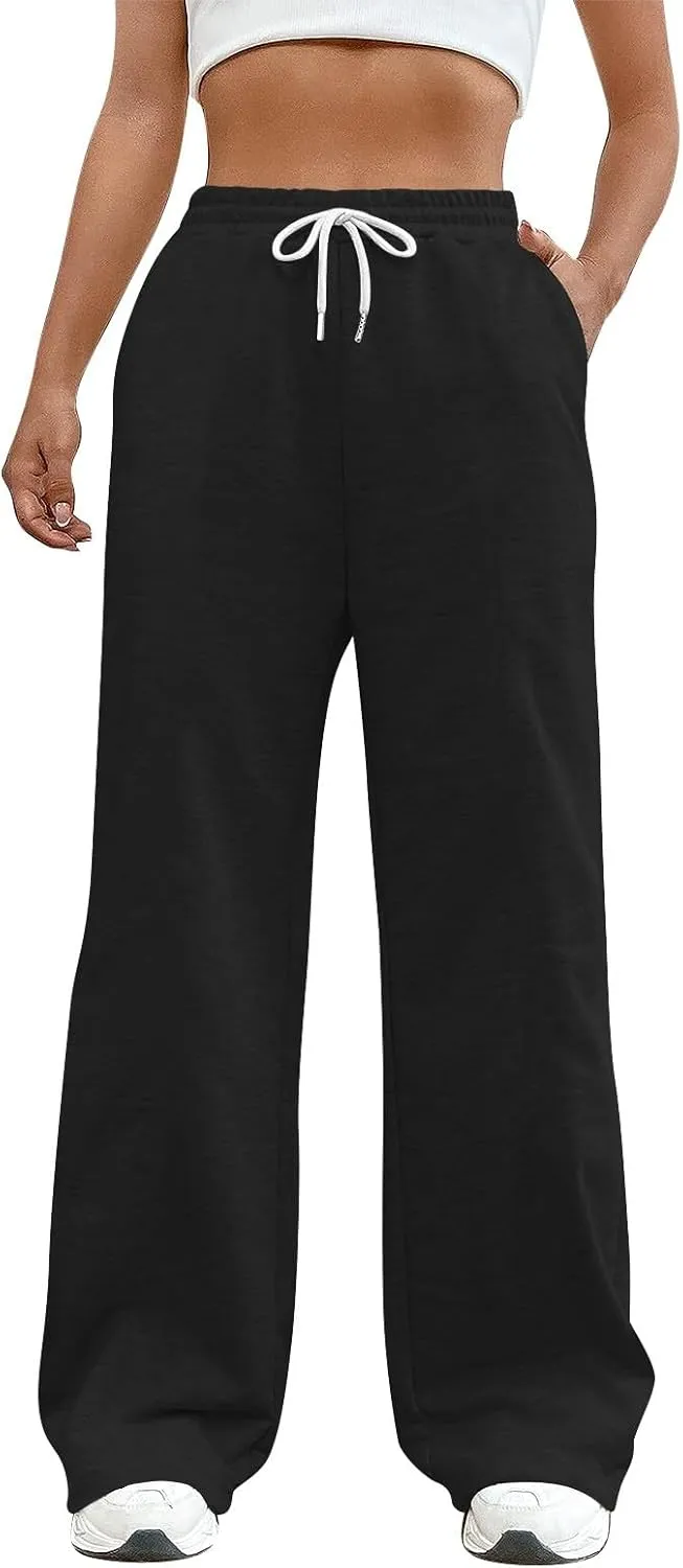 Wide Leg Sweatpants Women Y2k Baggy Fleece Lined Joggers with Pockets Casual Comfy Elastic High Waisted Sweat Pants