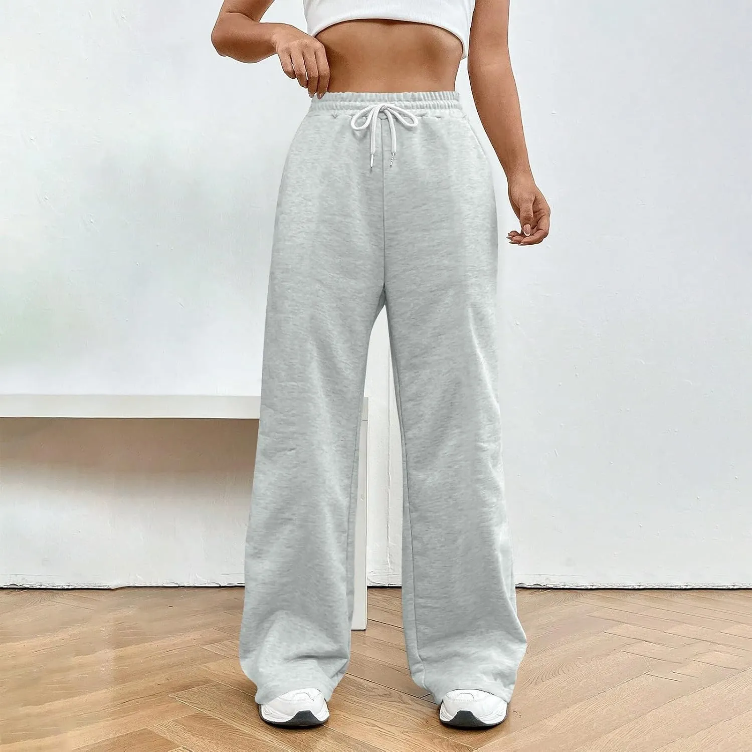 Wide Leg Sweatpants Women Y2k Baggy Fleece Lined Joggers with Pockets Casual Comfy Elastic High Waisted Sweat Pants