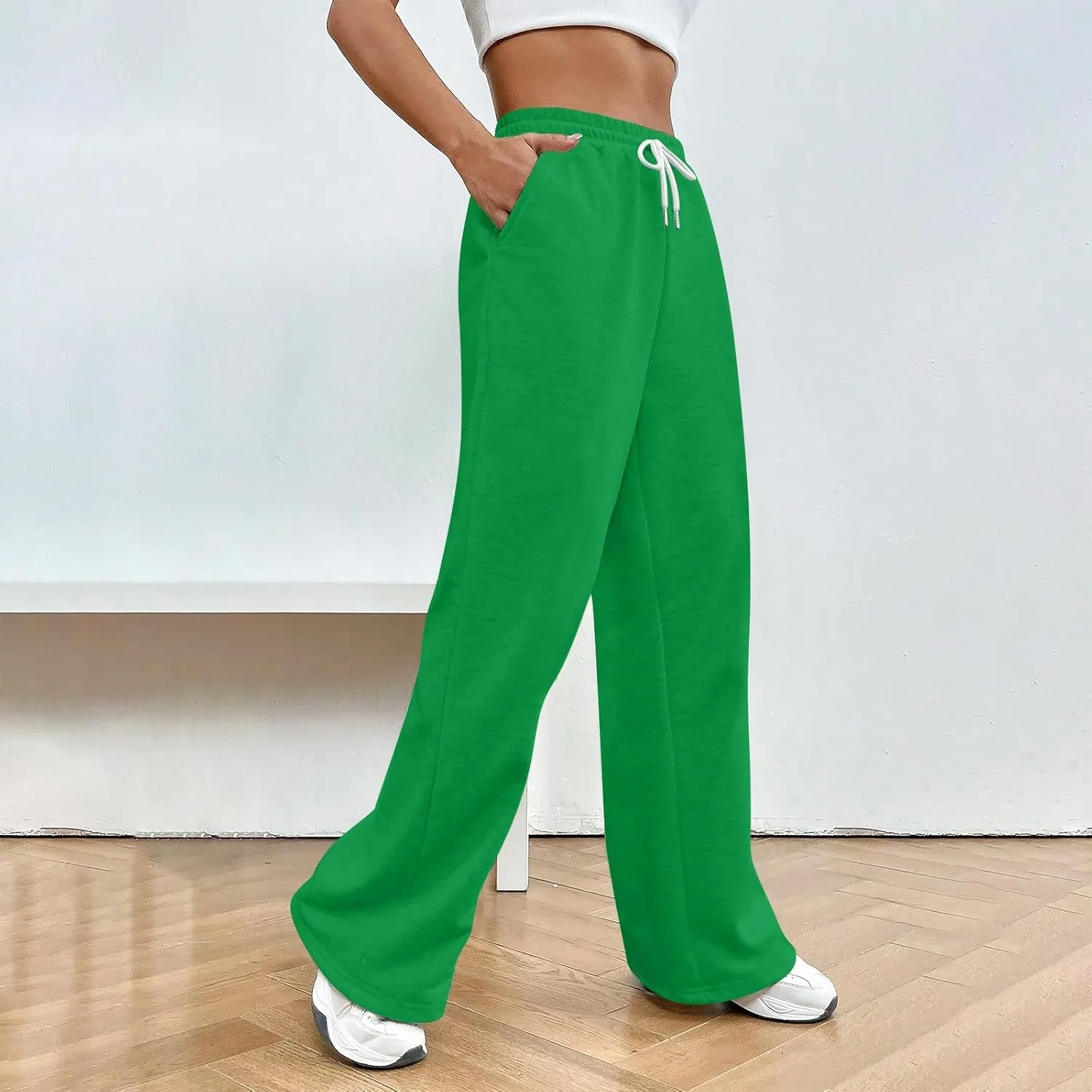Wide Leg Sweatpants Women Y2k Baggy Fleece Lined Joggers with Pockets Casual Comfy Elastic High Waisted Sweat Pants