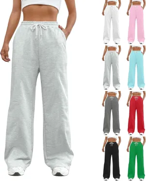 Wide Leg Sweatpants Women Y2k Baggy Fleece Lined Joggers with Pockets Casual Comfy Elastic High Waisted Sweat Pants