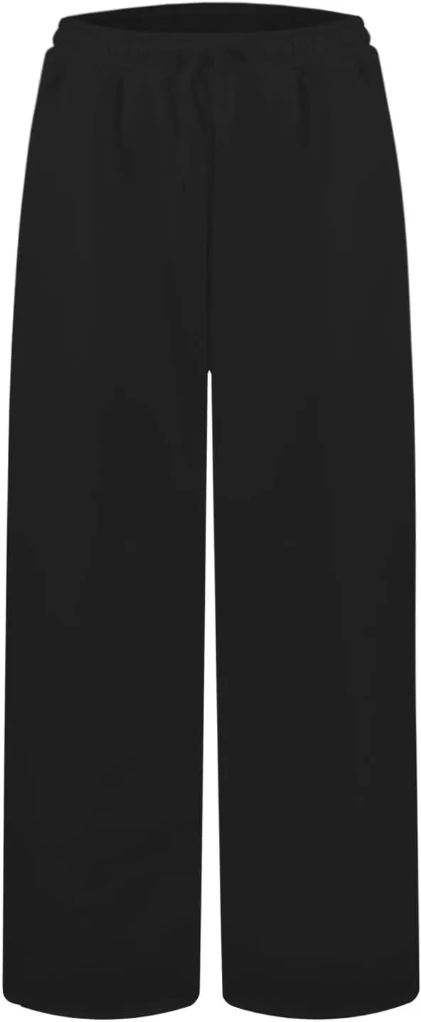 Wide Leg Sweatpants Women Y2k Baggy Fleece Lined Joggers with Pockets Casual Comfy Elastic High Waisted Sweat Pants